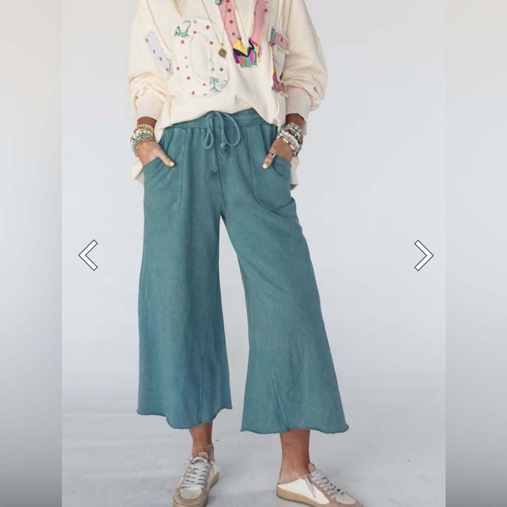 Three Bird Nest Relaxing Robin Wide Leg Pant Faded Teal Small NWT